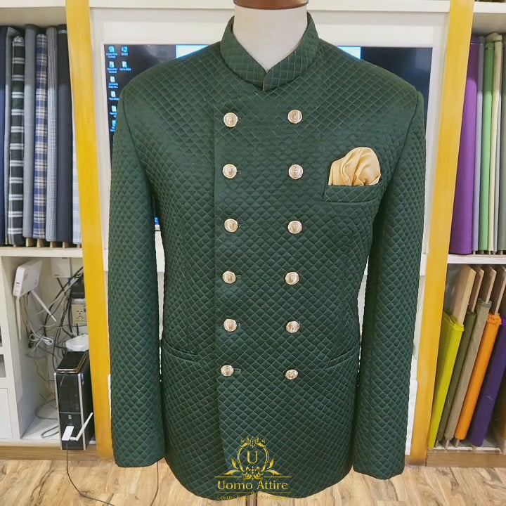 Deep green prince coat design with soft padding | Prince coat for mehndi event