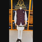 Deep Plum Embroidered Waistcoat with Gold Buttons