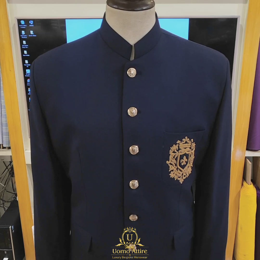 
                  
                    Carica e riproduci video nel visualizzatore Galleria, Italian woolen fabric navy blue luxury prince coat | Blue Prince Coat
                  
                
