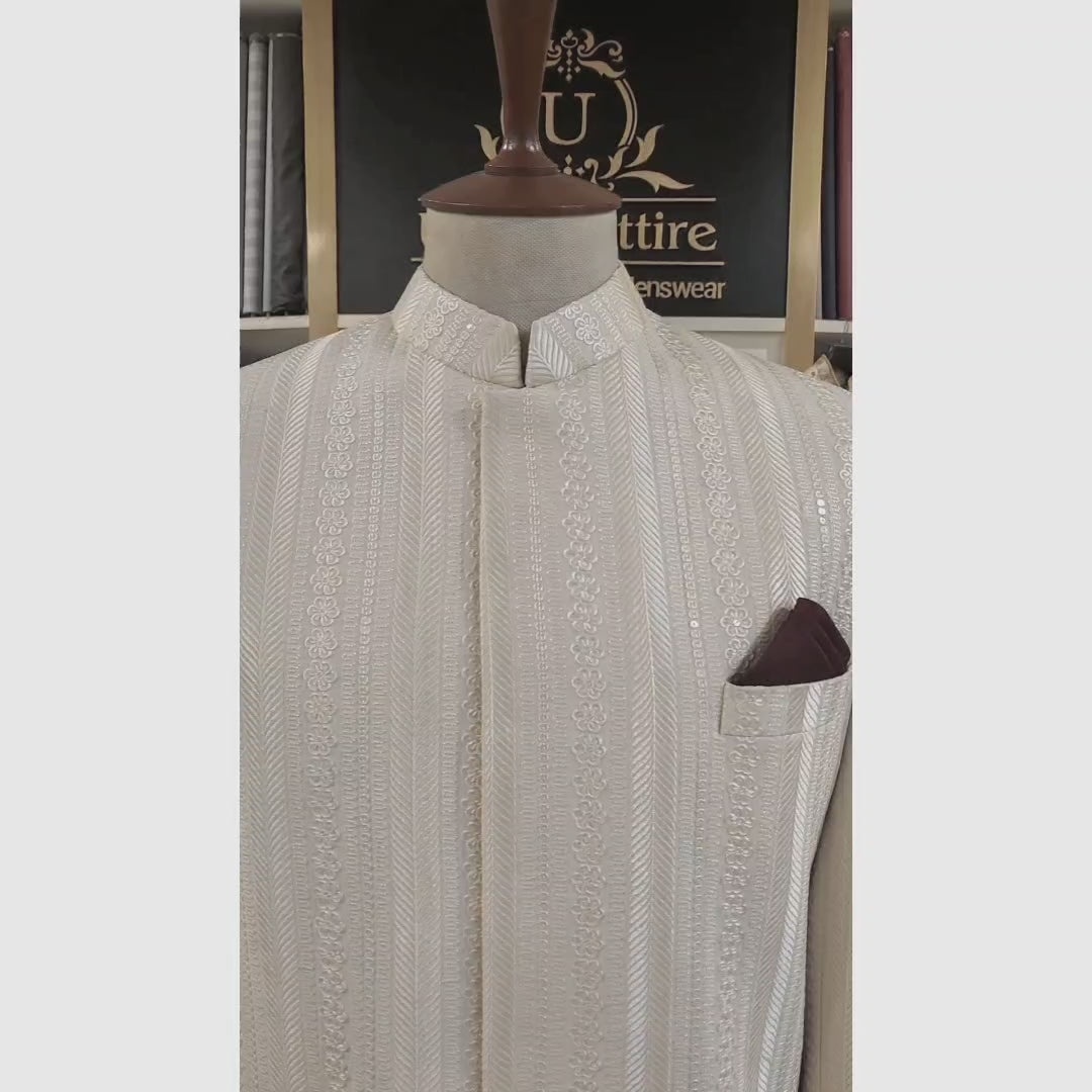 Embroidered Off White Wedding Sherwani for Groom