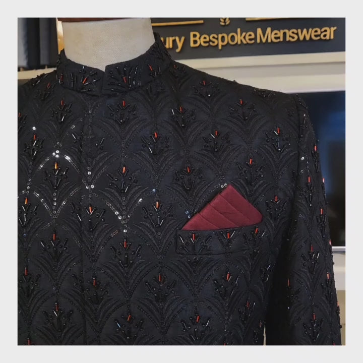 Stylish Black Designer Sherwani for Groom