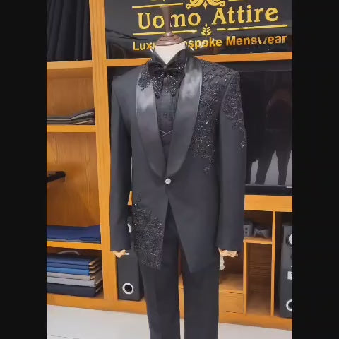 Men's Luxury Black Embellished Tuxedo Suit