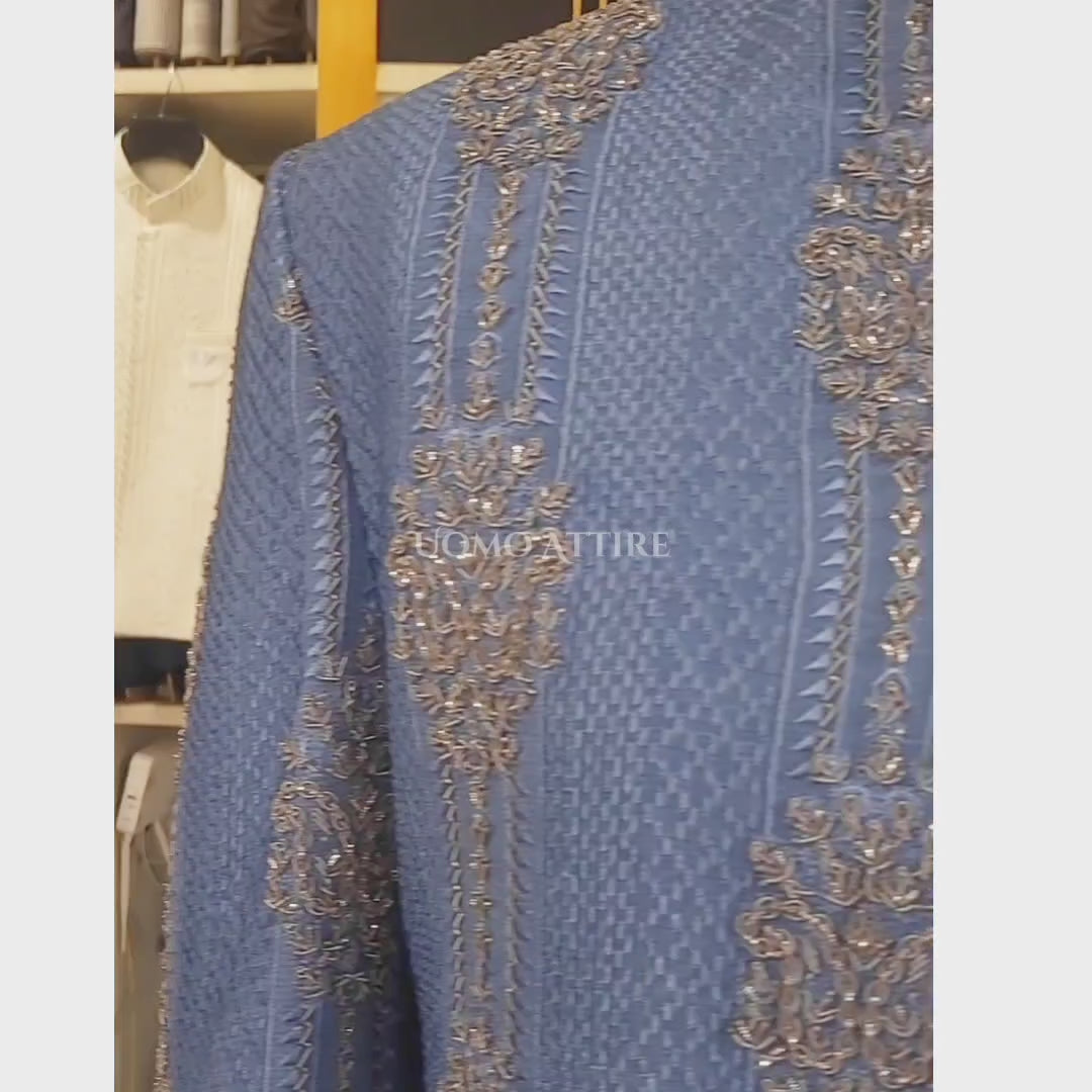 Designer Sky Blue Wedding Prince Coat for Men | Wedding Prince Coat for Groom