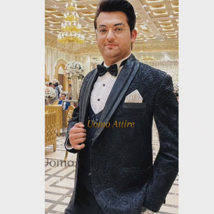 Black Embroidered with Hand Embellished Tuxedo for Men Worn by Mr. Hafiz Zaheer