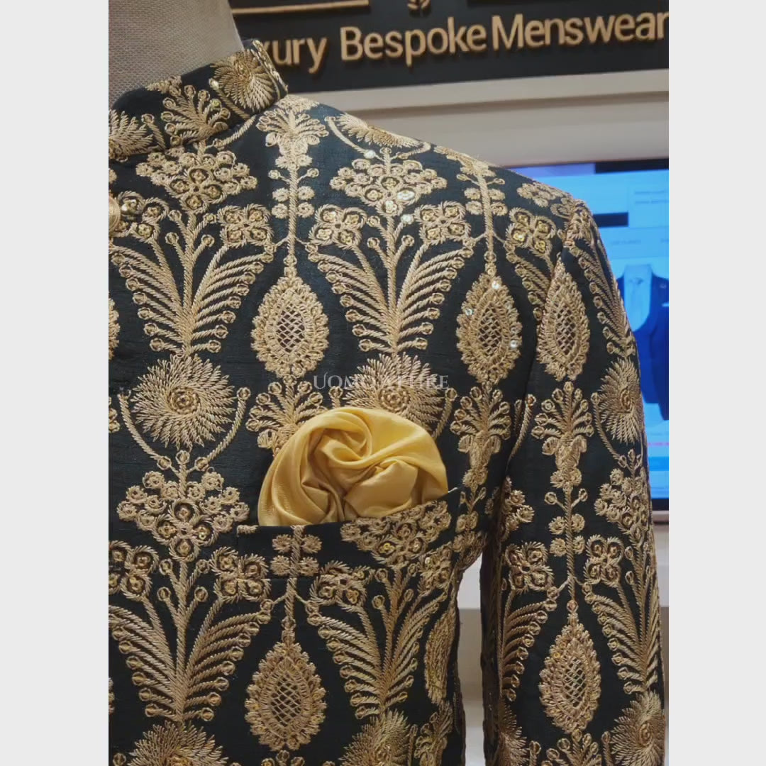 Deep Green Prince Coat with Golden Embroidery | Prince Coat