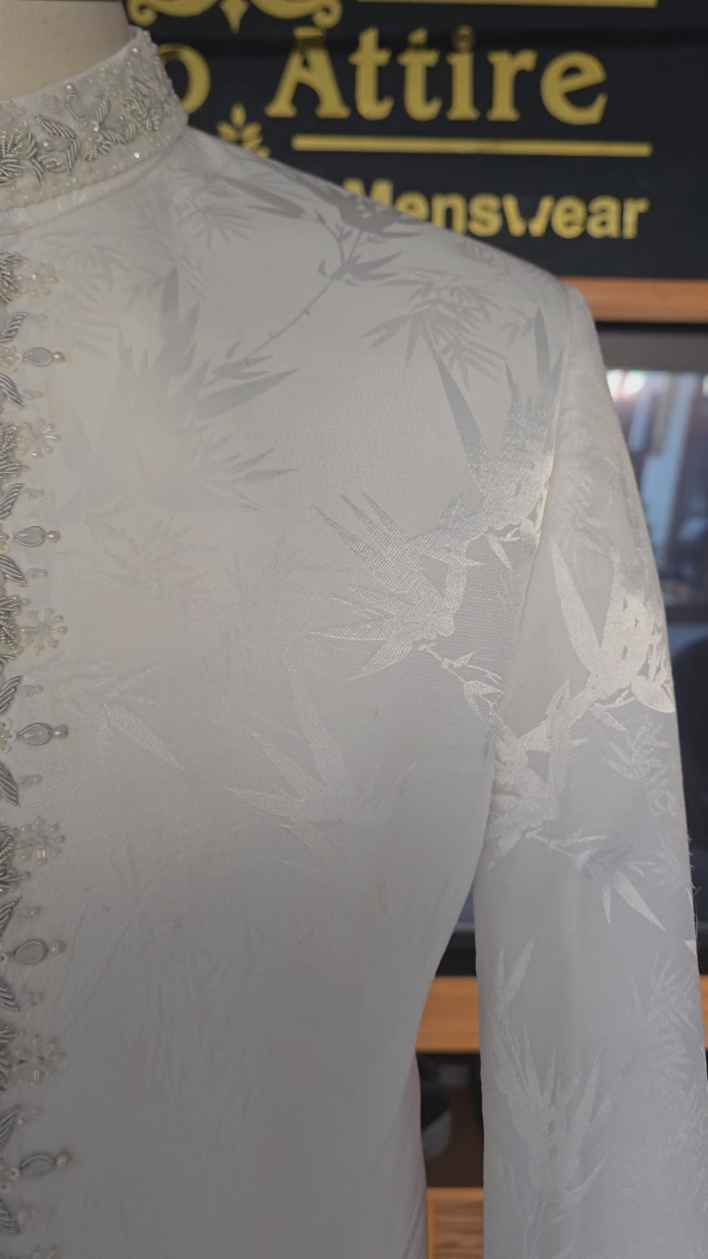Premium Pure White Self-Textured Prince Coat with Hand Embellishment