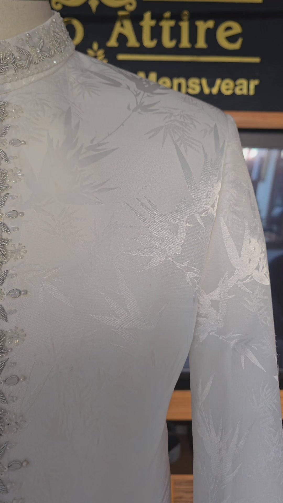 Premium Pure White Self-Textured Prince Coat with Hand Embellishment