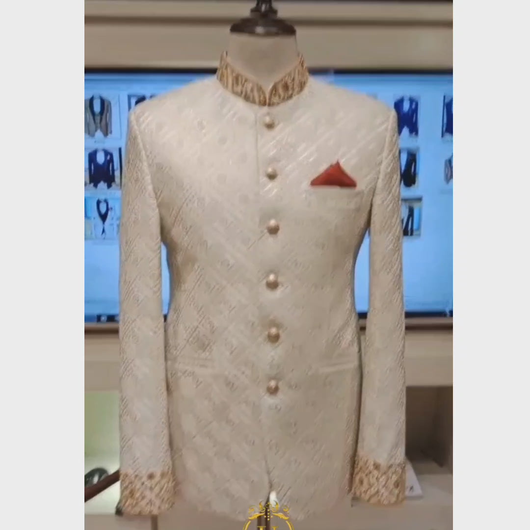 
                  
                    Carica e riproduci video nel visualizzatore Galleria, Off-white color prince coat for groom | Prince coat for groom
                  
                