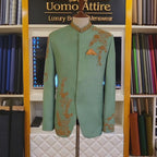 Buy Sea Green Prince Coat with Golden Work