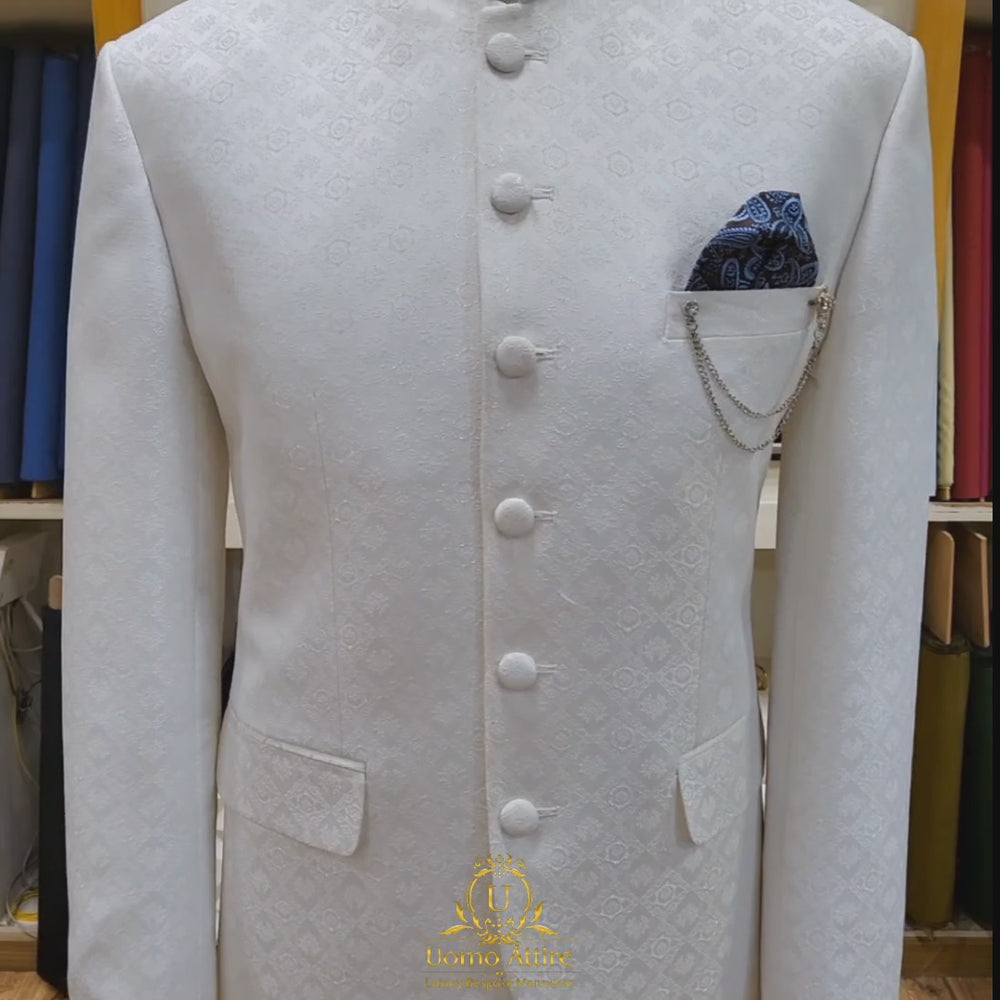 
                  
                    Charger et lire la vidéo dans la visionneuse de la Galerie, White textured prince coat for marriage| White Prince Coat
                  
                