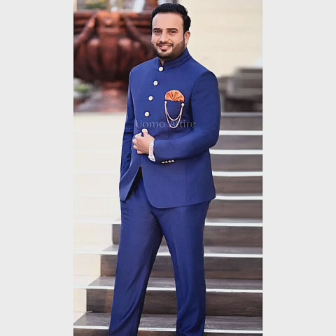 Custom-Made Navy Blue Prince Two-Piece Suit for Men