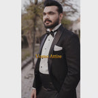 Luxurious Embroidered Fabric Black Tuxedo For Mens with Traditional Shawl Lapel