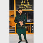 Men's Luxury Emerald Green Prince Coat with White Kurta Pajama