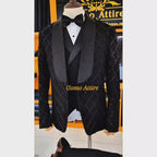 Men's Diamond Pattern Embellished Black Luxury Tuxedo Suit