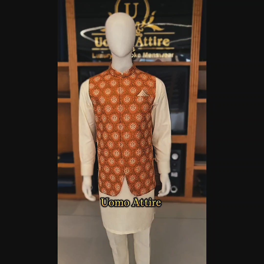 
                  
                    Charger et lire la vidéo dans la visionneuse de la Galerie, Rust Orange Tilla Embroidered Waistcoat
                  
                