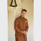 Textured Brown Waistcoat and Handcrafted Kurta For Men's