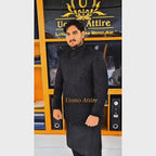 Men's Luxury Black Embroidered Prince Coat for Wedding