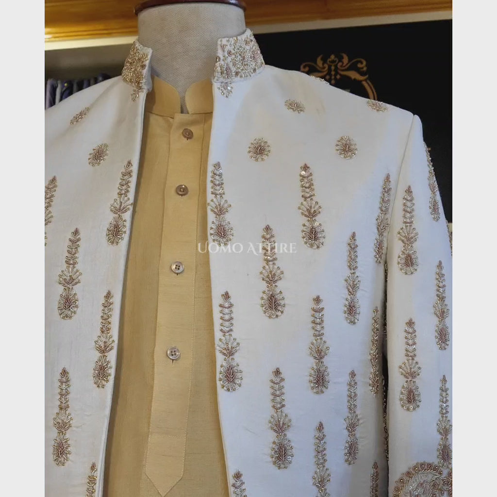 Open Front Luxury Prince Coat for Groom with Hand Work