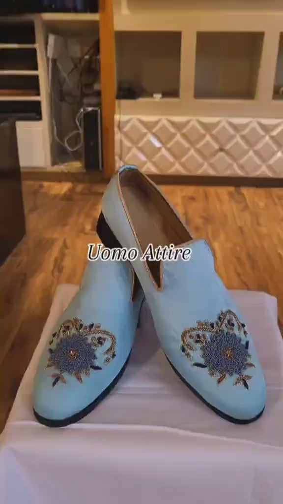 Baby Blue Designer Fabric Shoes for Special Event