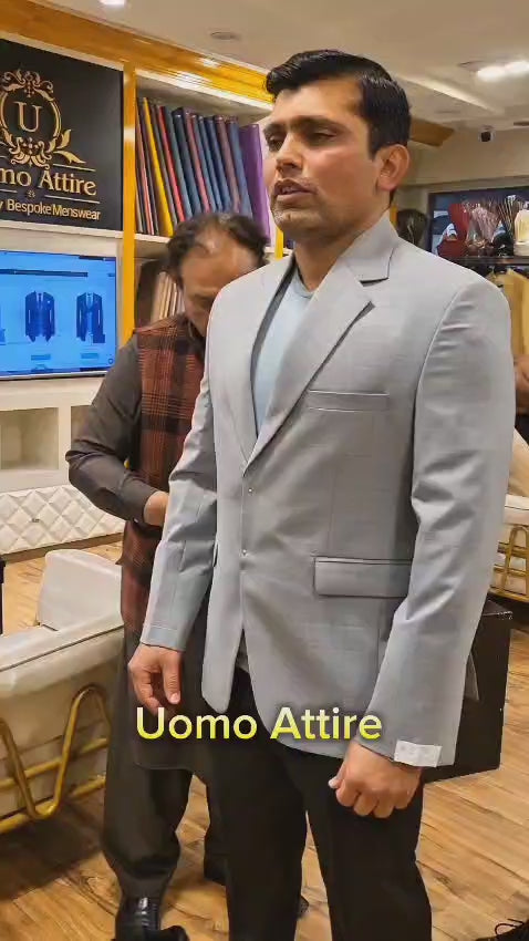 Men's Luxury Light Grey Blazer with Navy Trouser (Worn by Pakistani Former Cricketer Kamran Akmal)