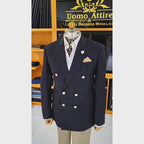 Men's Luxury Navy Blue Plaid Double Breasted 2-Piece Suit