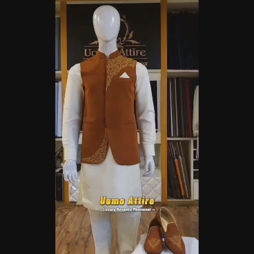 Rust Color Designer Waistcoat for Mehndi