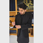 Men's Luxury Black Embroidered Prince Coat with Kurta Pajama