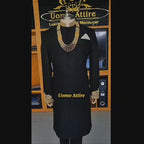 Men's Luxury Black Heavy Gold Embroidered Sherwani