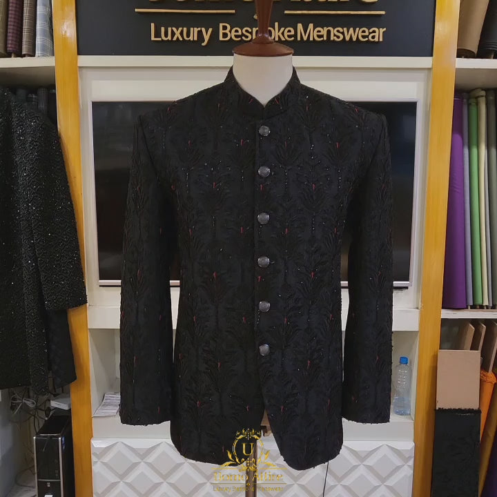 
                  
                    Load and play video in Gallery viewer, Black fully embellished specially designed for groom prince coat | Black Prince Coat for Groom and Groomsmen
                  
                