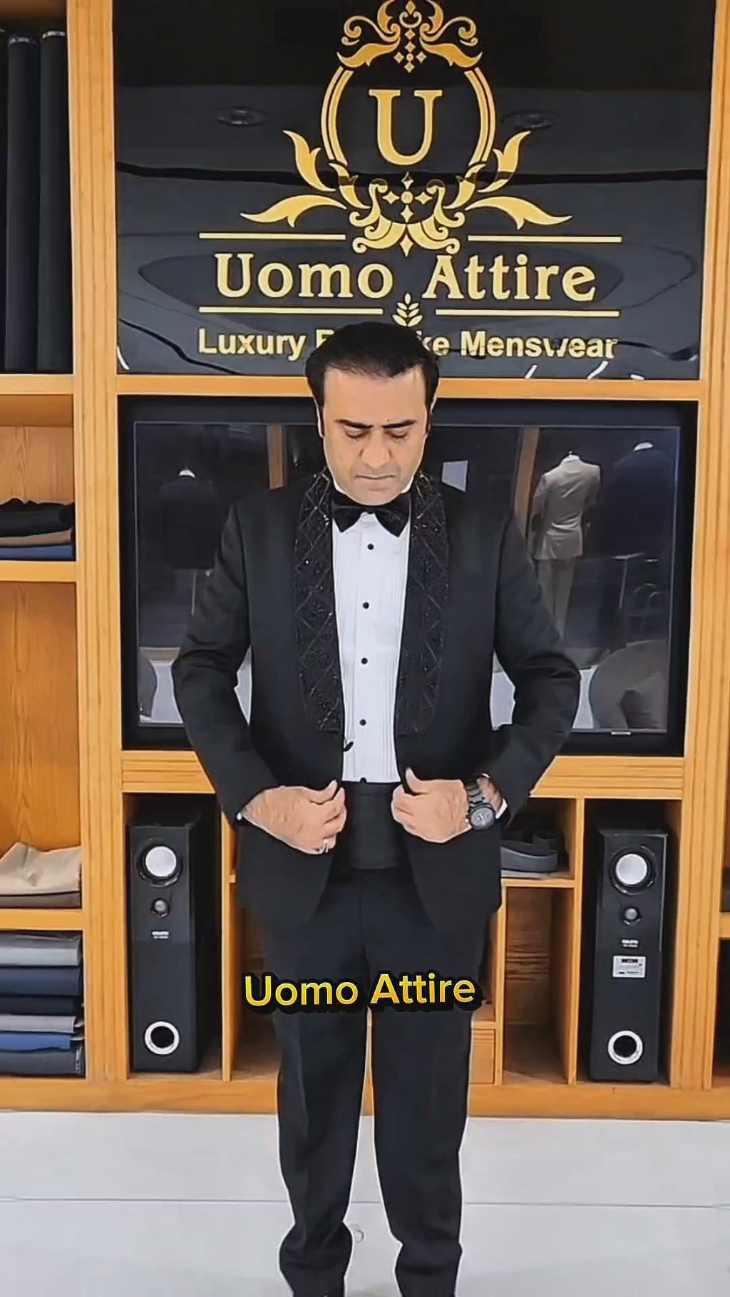 Men's Luxury Black Embroidered Tuxedo 2-Piece Suit