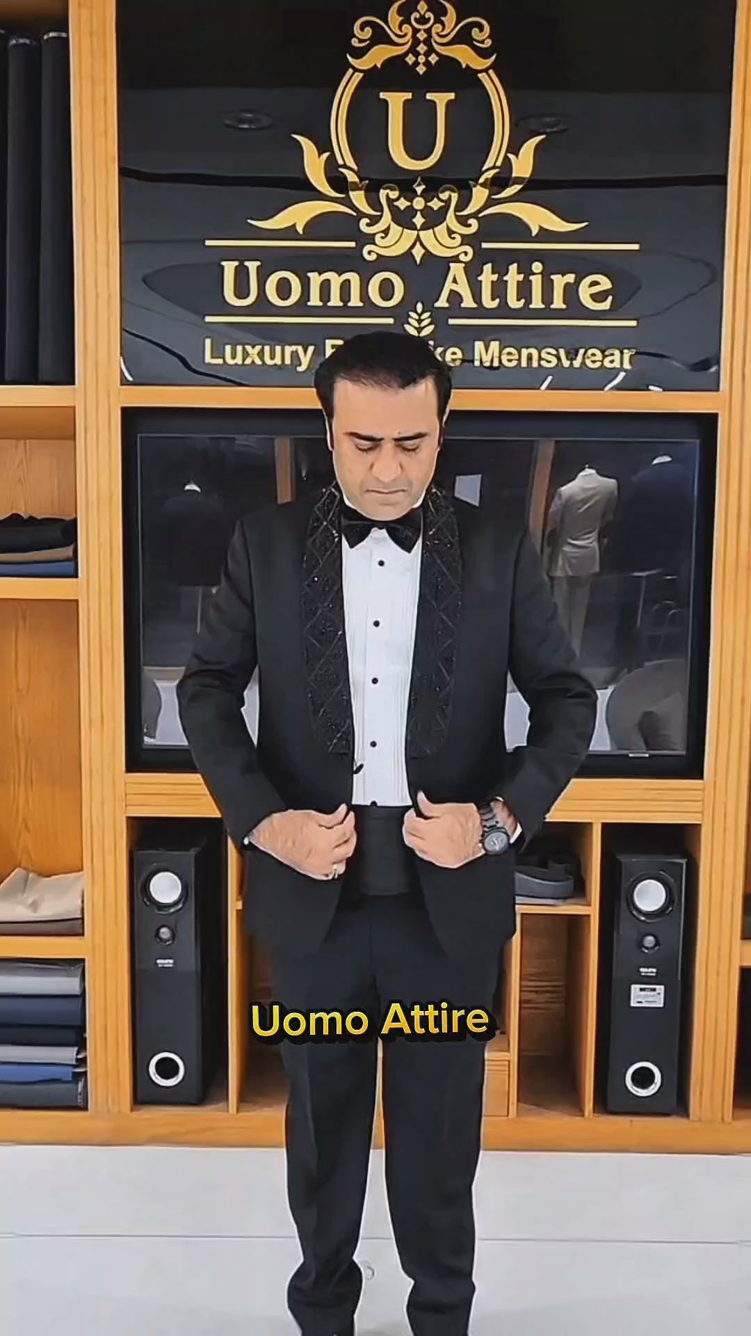 Men's Luxury Black Embroidered Tuxedo 2-Piece Suit