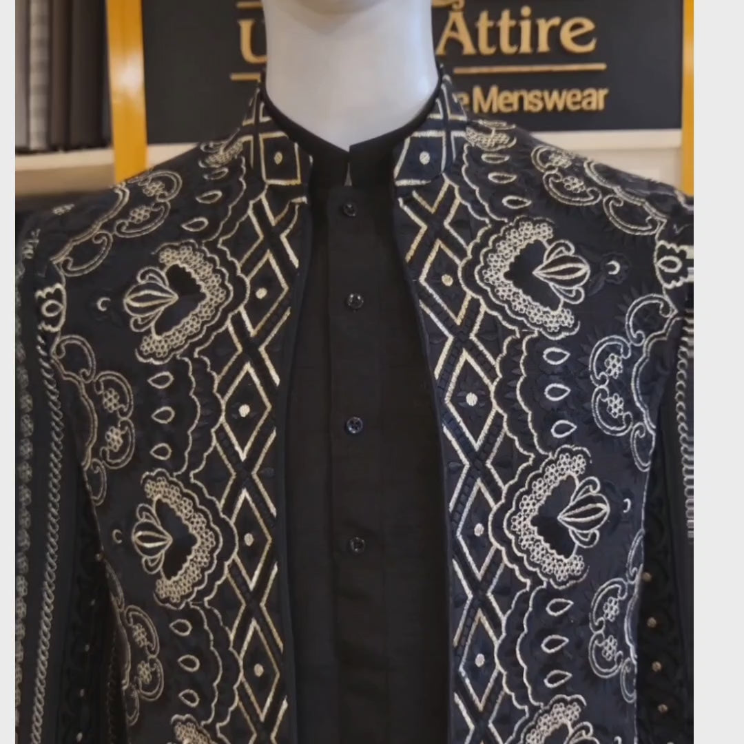 Black Designer Open Front Prince Coat