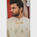 Luxurious Cream and Gold Embroidered Sherwani Ensemble for the Groom