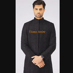 Majestic Open Front Black Sherwani  For Groom With Fully Embilshment