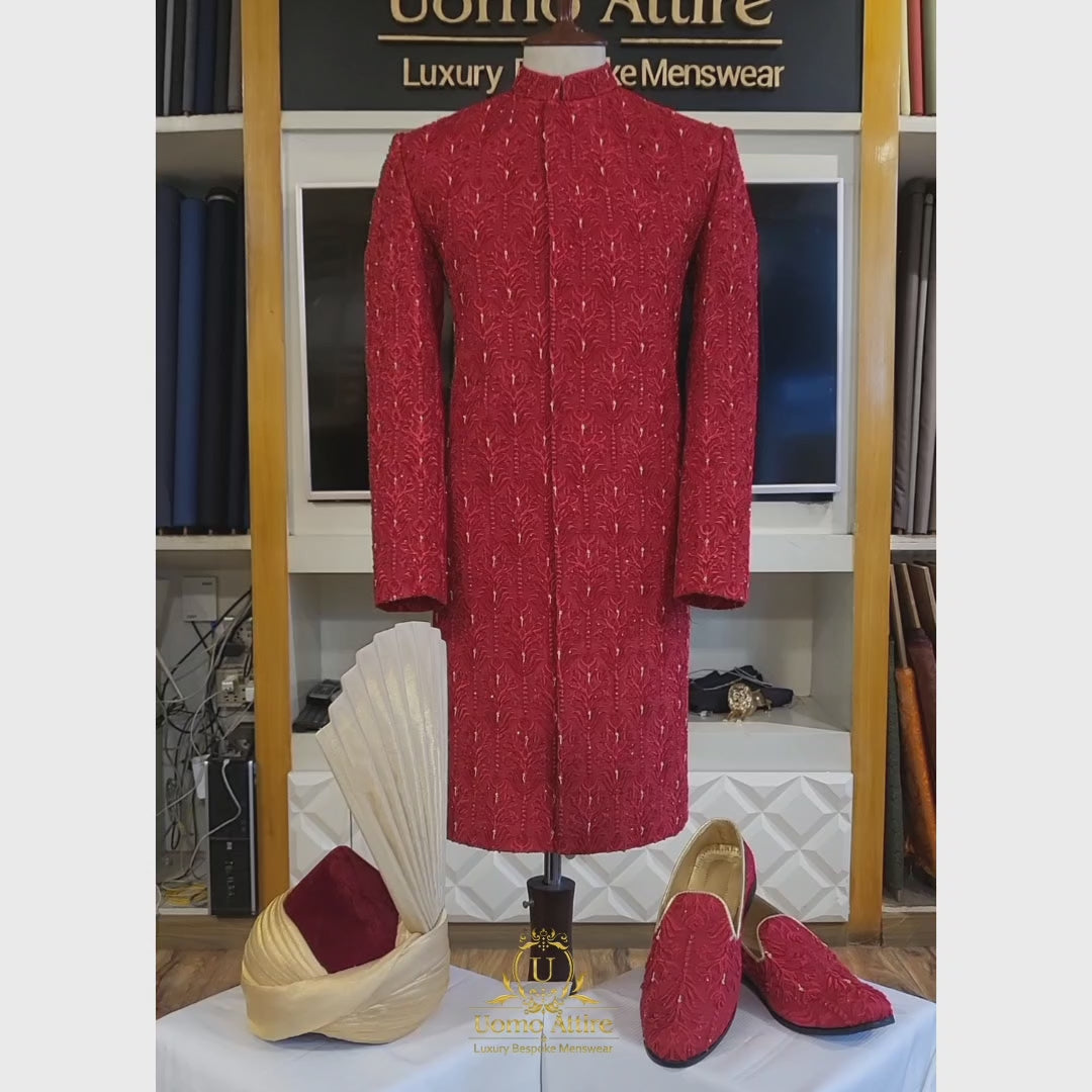 Latest Pakistani Red Sherwani for Groom| Groom Sherwani