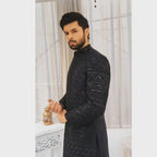Luxurious Black Sherwani with Ornate Embellishments For Groom