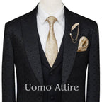 Black 3 Piece Suit For Men With Folding Cuff Peak Lapel | Black Suit for Men