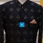 Slim fitted customized embroidered black prince coat | Black prince coat for groom