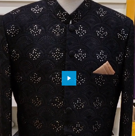 Slim fitted customized embroidered black prince coat | Black prince coat for groom