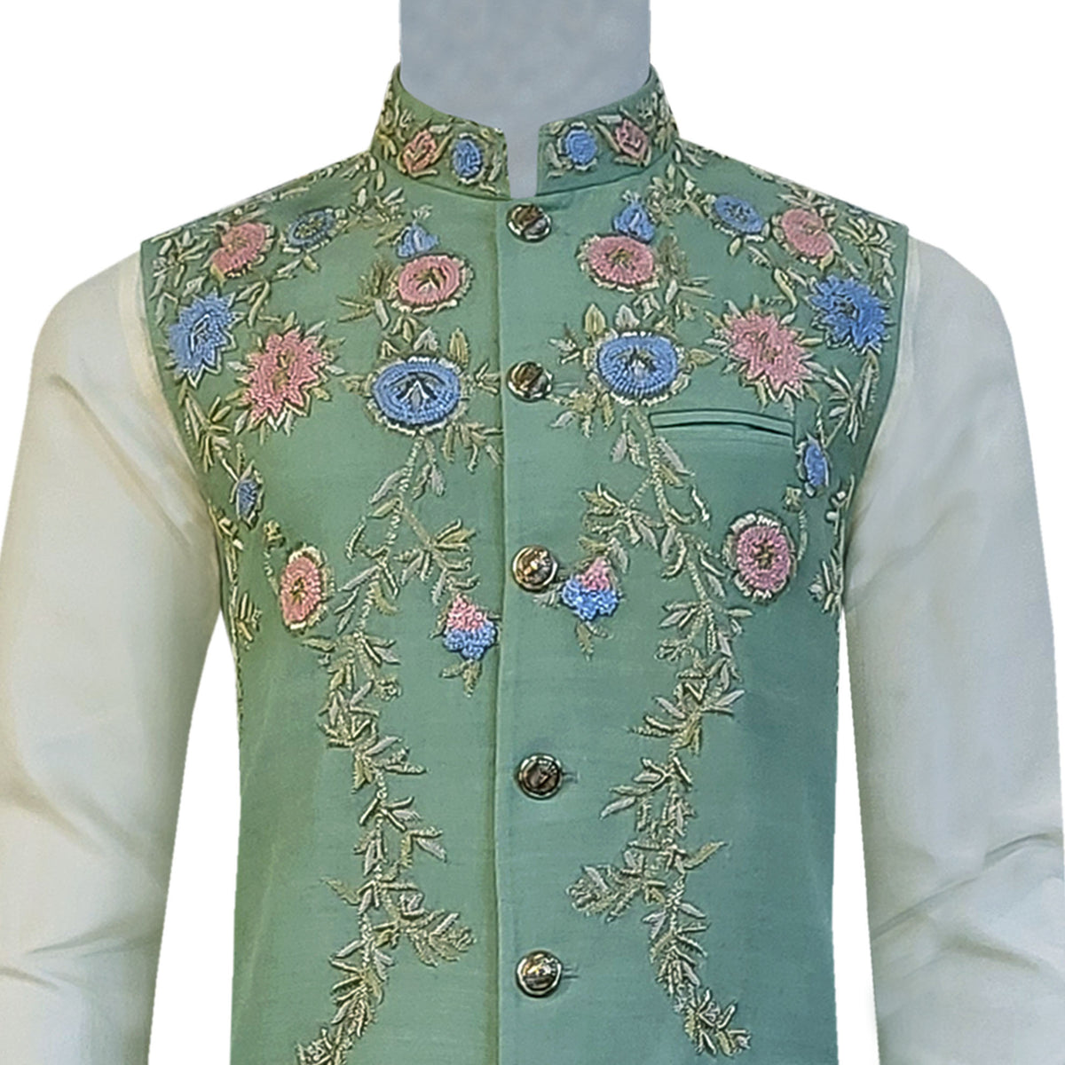 Hand Embellished Mehndi Waistcoat for Groom - Buy Online in USA