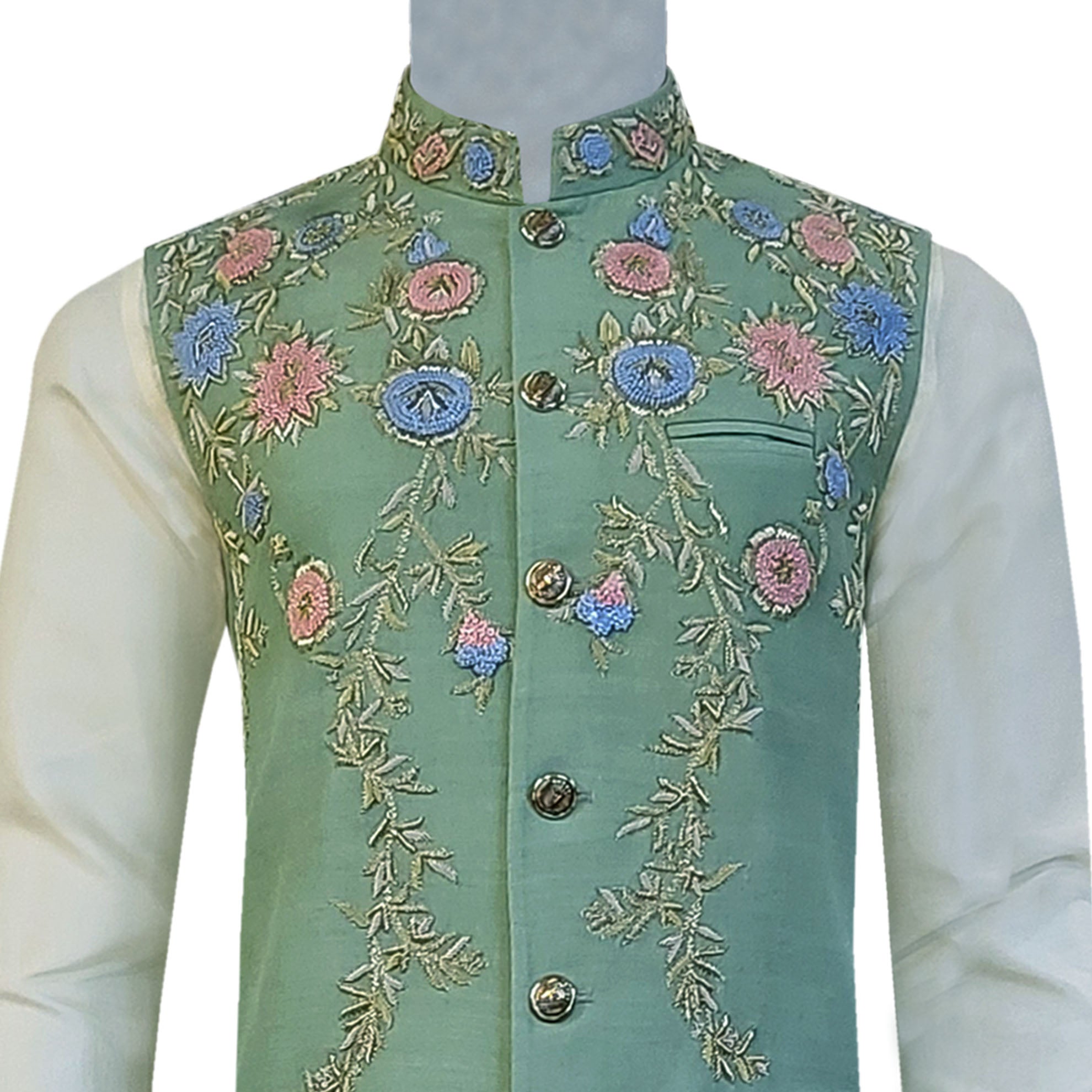 Hand Embellished Mehndi Waistcoat for Groom - Buy Online in USA