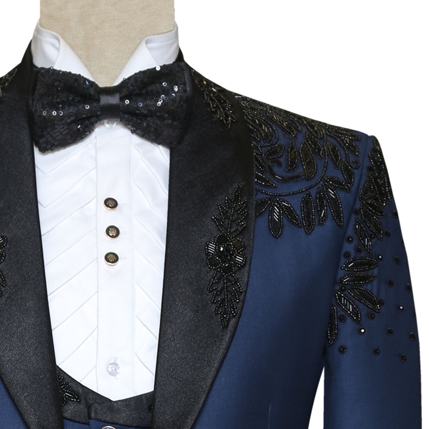 
                  
                    Load and play video in Gallery viewer, Navy Tuxedo Black Lapel for Groom Wedding and Special Occasion | Navy Custom Wedding Tuxedo in NYC online
                  
                