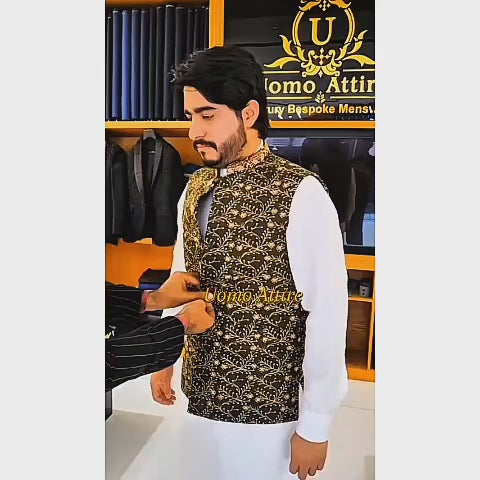 Men's Luxury Olive Green Embroidered Waistcoat