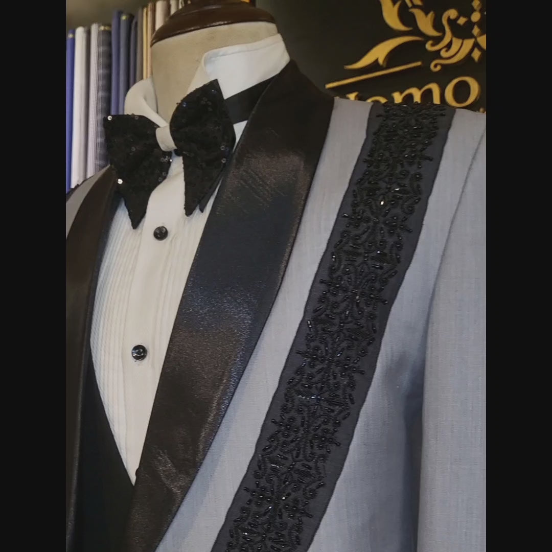 
                  
                    Load and play video in Gallery viewer, Light Gray Tuxedo with Black Contrast Style
                  
                