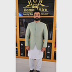 Men's Luxury Mint Green Embroidered Prince Coat with White Kurta Pajama
