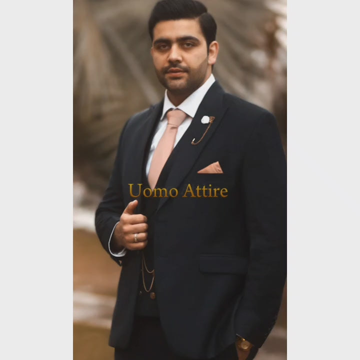 Luxurious Charcoal Grey Three-Piece Suit for Men with Double-Breasted Waistcoat