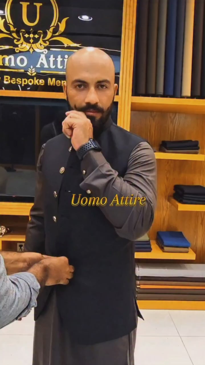 
                  
                    Load and play video in Gallery viewer, Men&amp;#39;s Premium Black Formal Waistcoat
                  
                