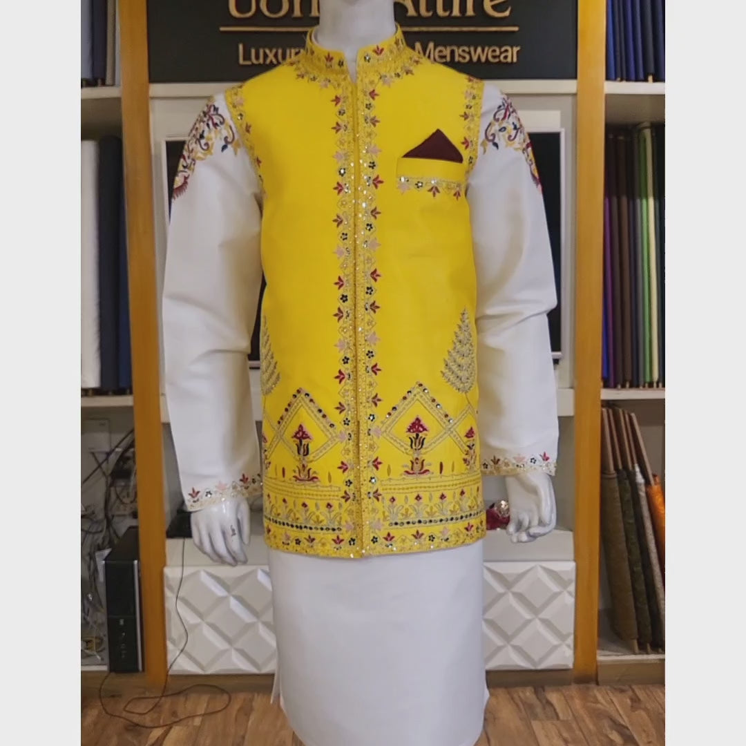 
                  
                    Carica e riproduci video nel visualizzatore Galleria, Mens Designer Mehndi Waistcoat for Men in USA.
                  
                