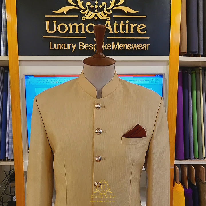 
                  
                    Carica e riproduci video nel visualizzatore Galleria, Self textured simple golden prince coat | Golden prince coat for groom
                  
                