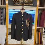 Black fully embroidered prince coat design for men | Black prince coat design for groom